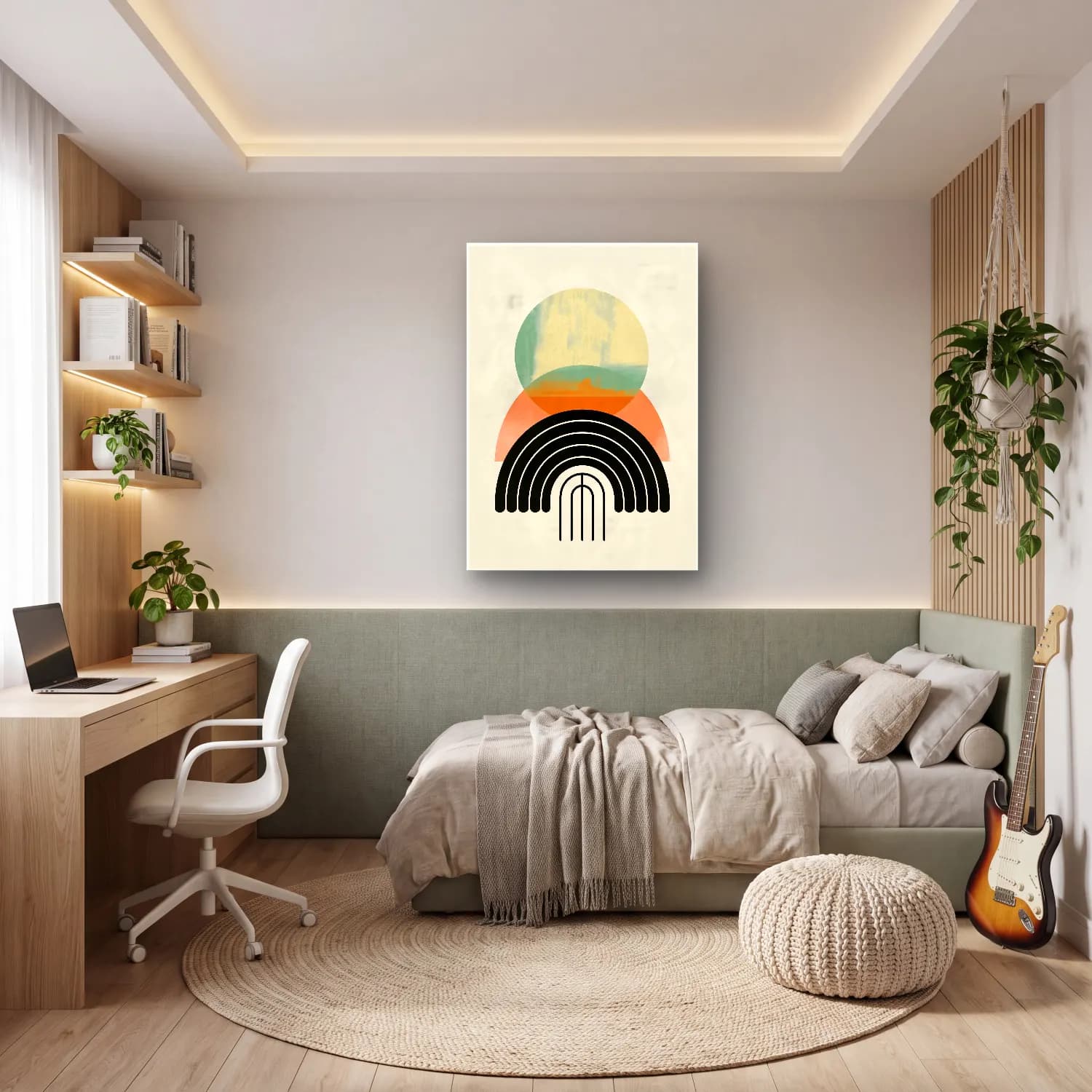 Boho Soyut Kemer No. 18 cam tablo — genç odasında