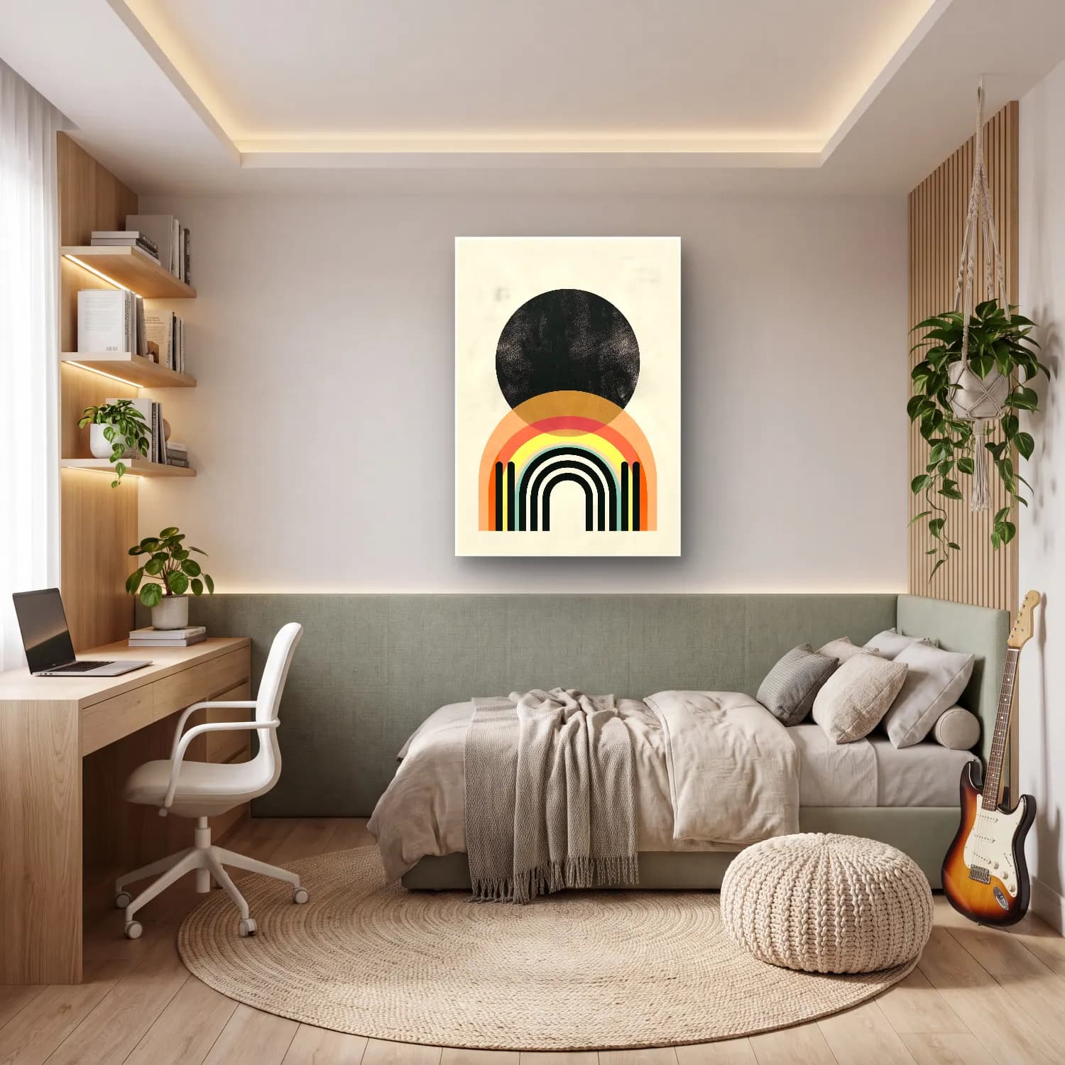 Boho Soyut Kemer No. 21 cam tablo — genç odasında