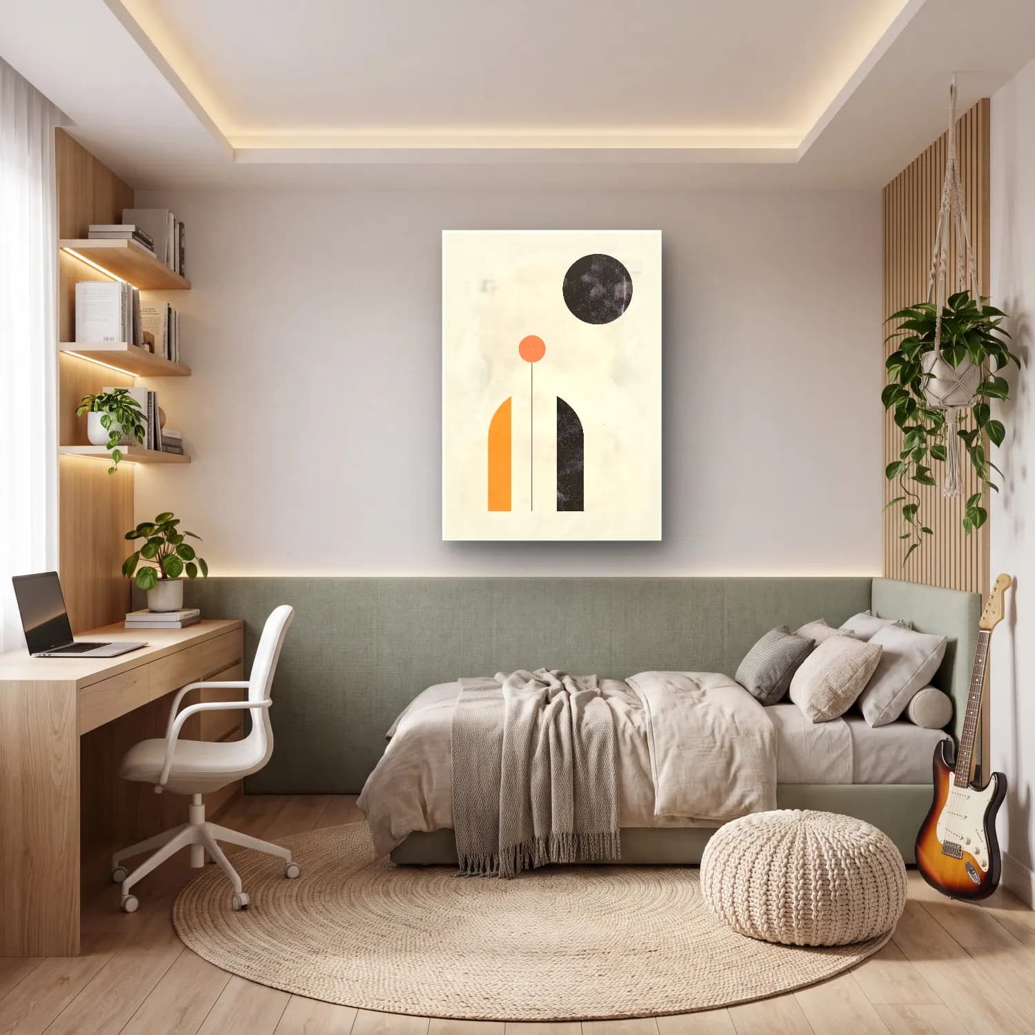 Boho Soyut Formlar No. 27 cam tablo — genç odasında