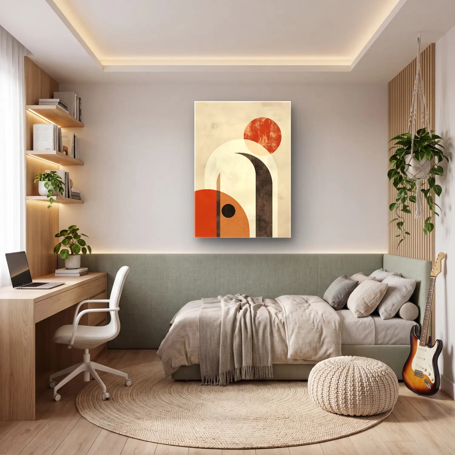 Boho Soyut Kemer No. 23 cam tablo — genç odasında