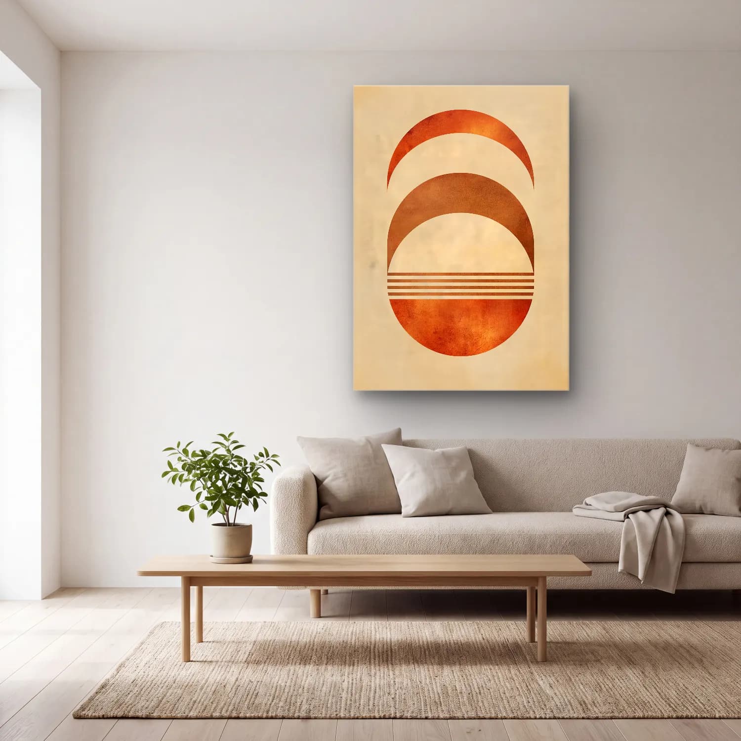 Bauhaus Geometrik Daireler No. 22 cam tablo — açık renk salonda
