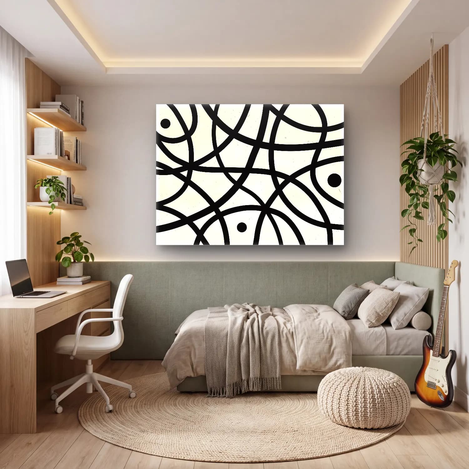 Çizgi Sanatı Geometrik Daireler No. 10 cam tablo — genç odasında