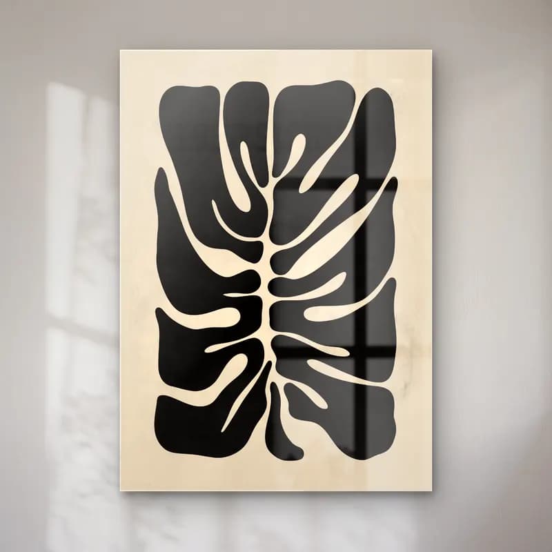 Boho Monstera Yaprağı – Siyah Beyaz Tonlar cam tablo — Boho Monstera Yaprağı – Siyah Beyaz Tonlar — boho monstera yaprağı