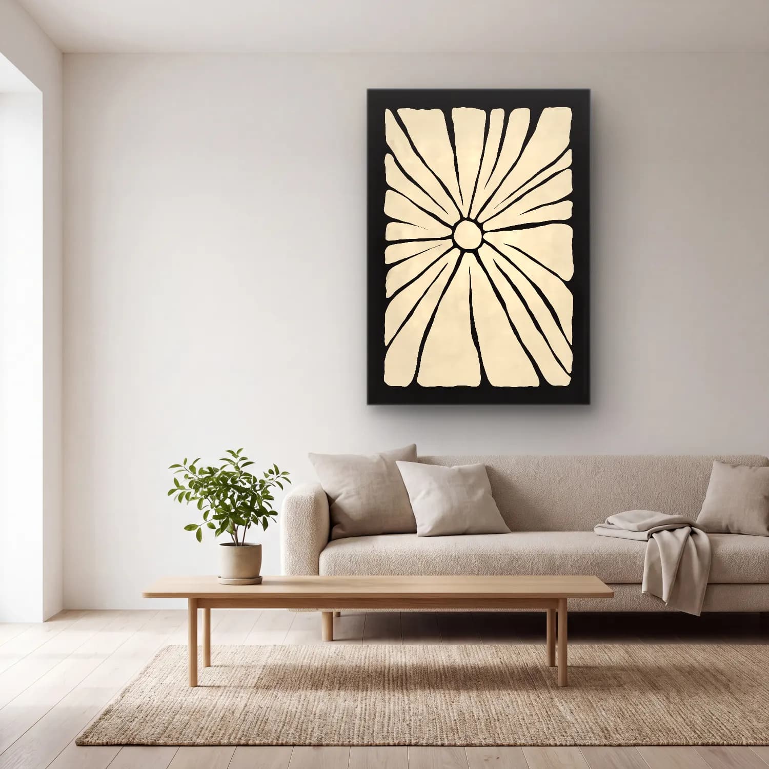 Boho Çiçek Deseni No. 76 cam tablo — açık renk salonda