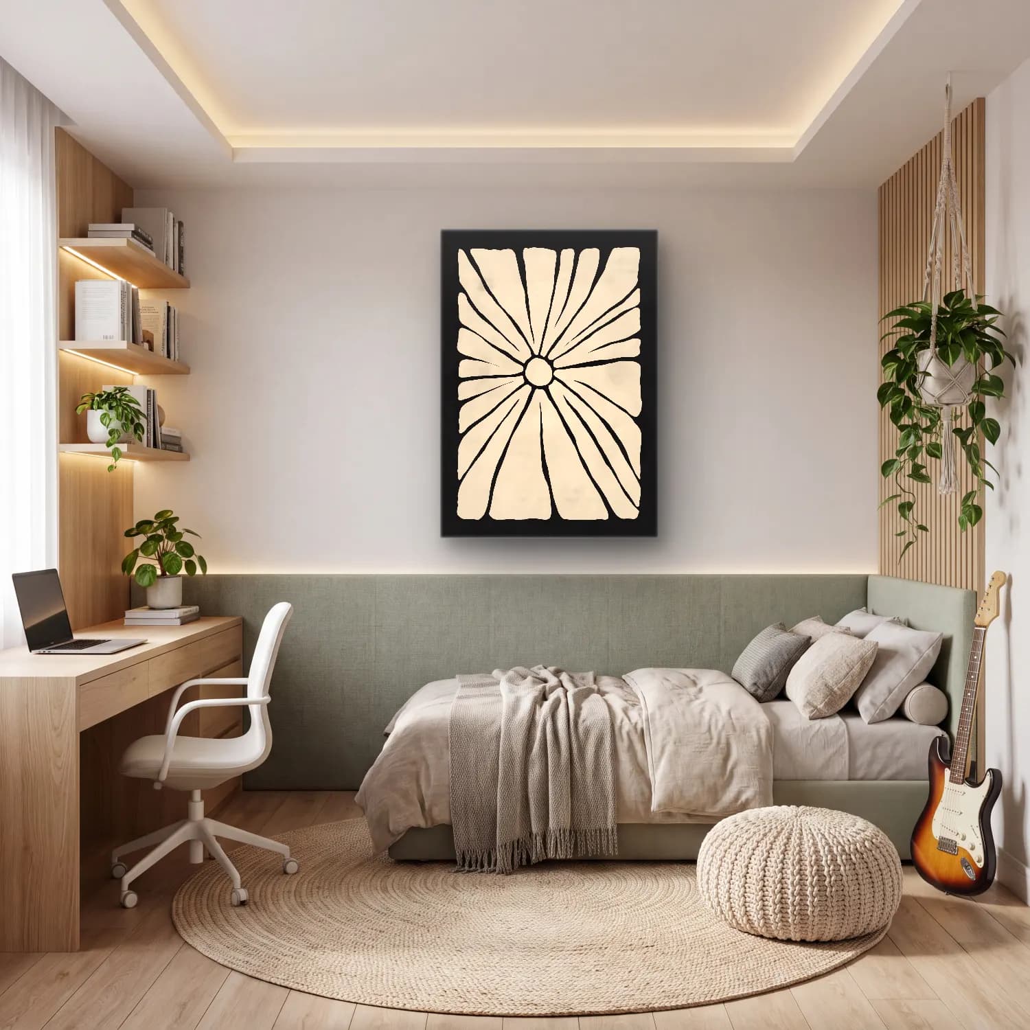Boho Çiçek Deseni No. 76 cam tablo — genç odasında
