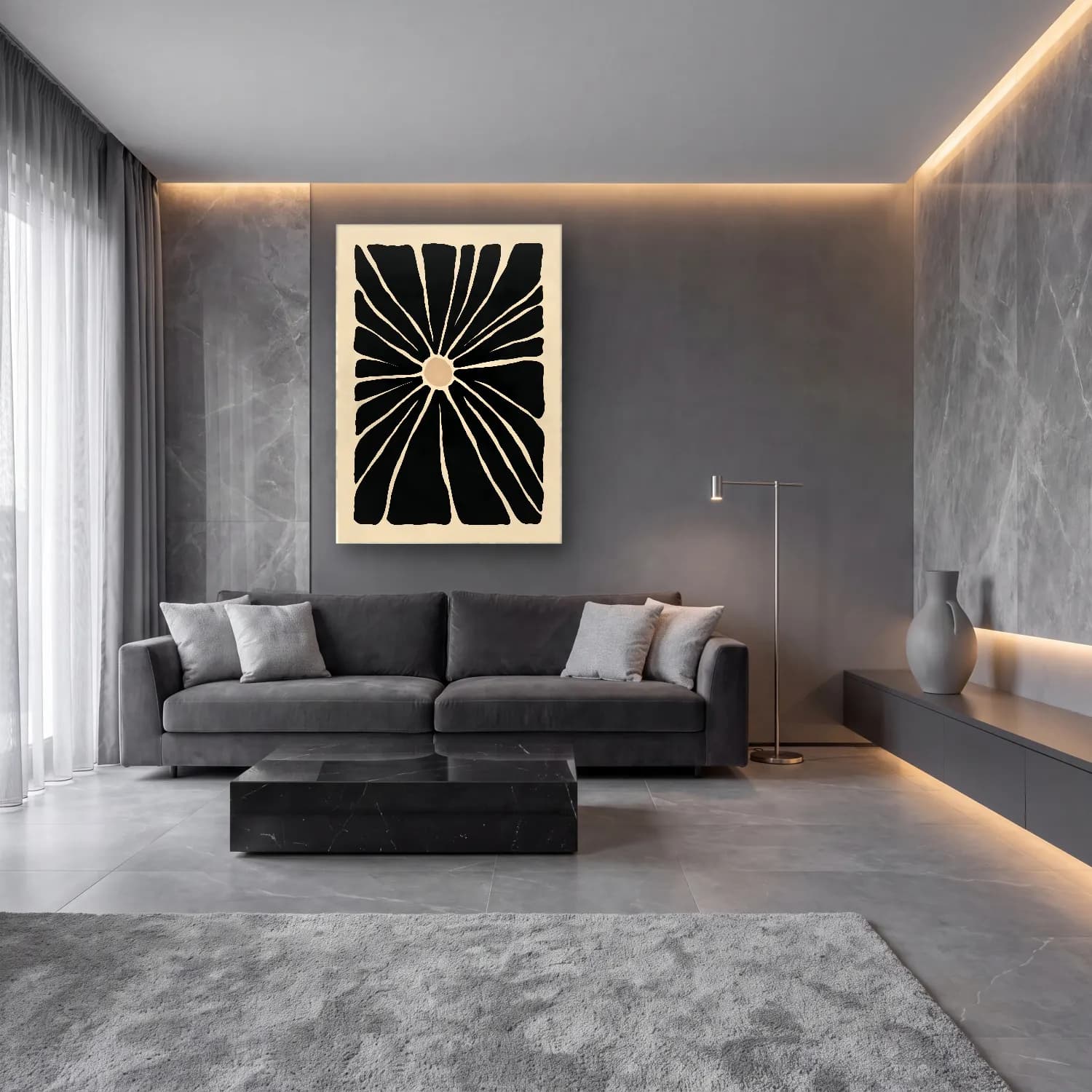 Boho Çiçek Deseni No. 77 cam tablo — lüks salon duvarında