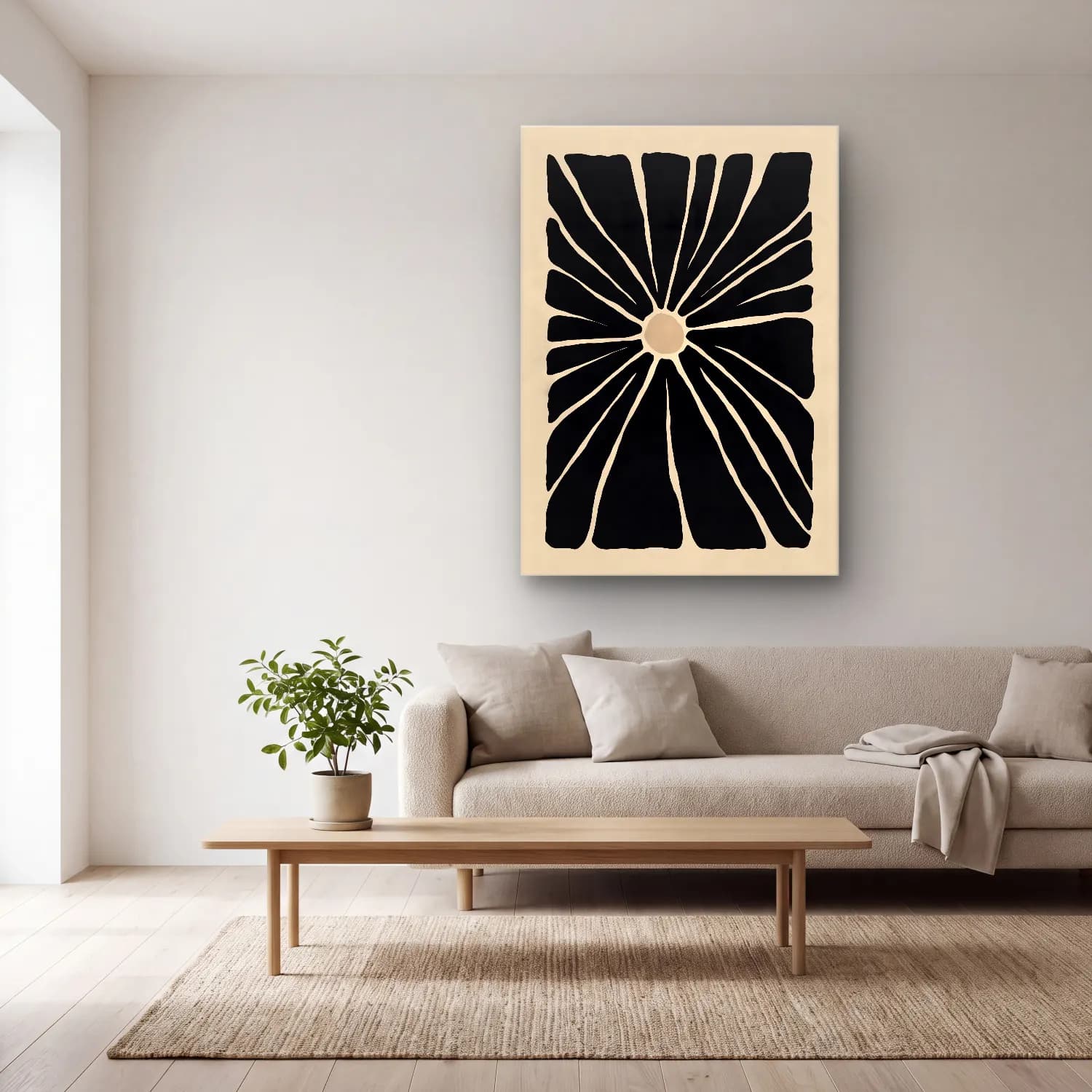 Boho Çiçek Deseni No. 77 cam tablo — açık renk salonda