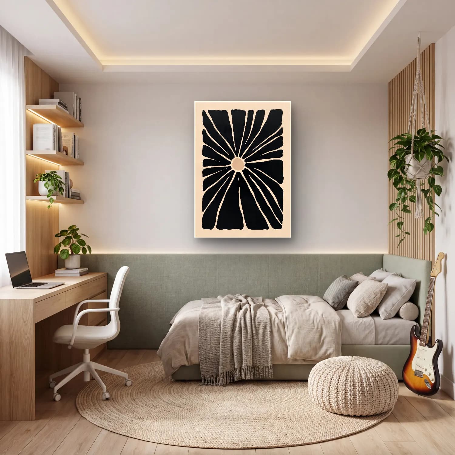 Boho Çiçek Deseni No. 77 cam tablo — genç odasında