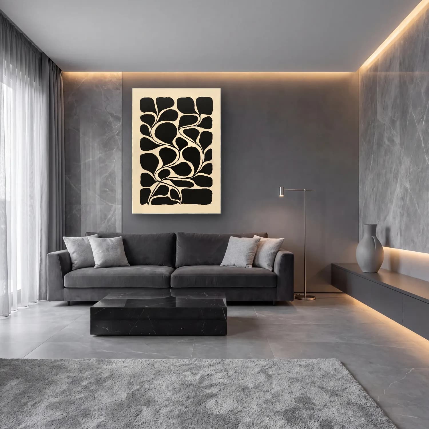 Boho Çiçek Deseni No. 78 cam tablo — lüks salon duvarında