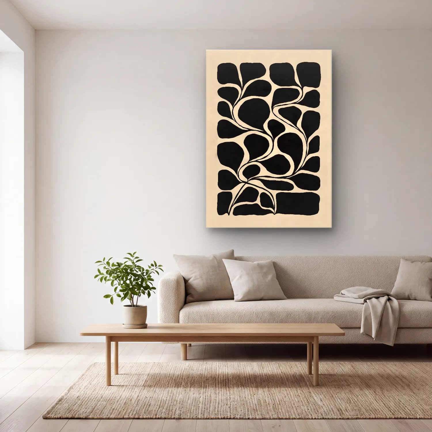 Boho Çiçek Deseni No. 78 cam tablo — açık renk salonda