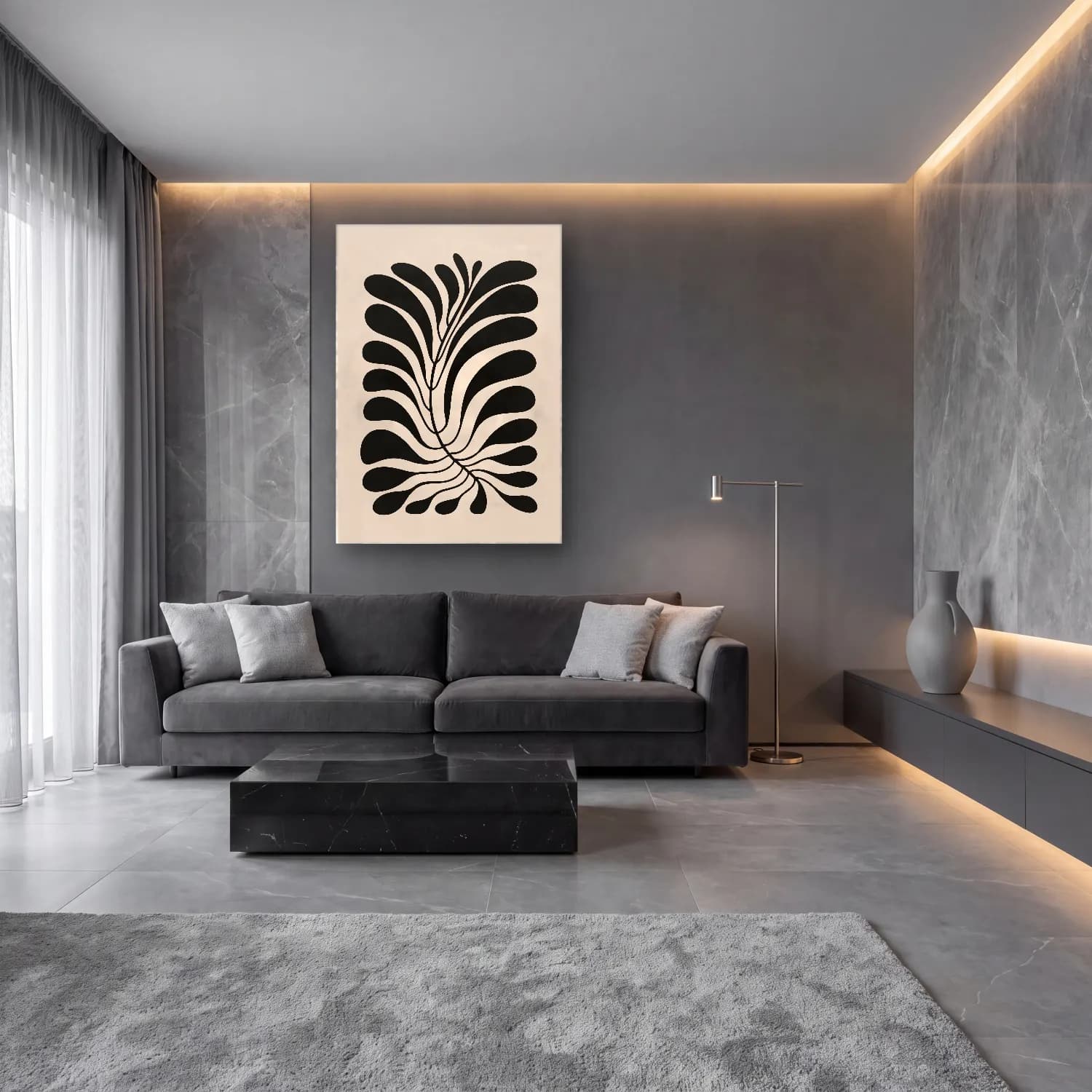 Boho Çiçek Deseni No. 84 cam tablo — lüks salon duvarında