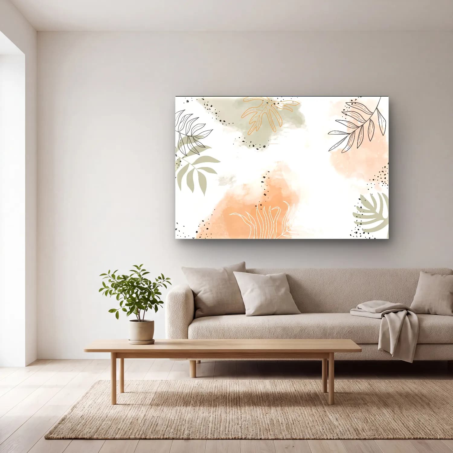 Boho Çiçek Deseni No. 112 cam tablo — açık renk salonda