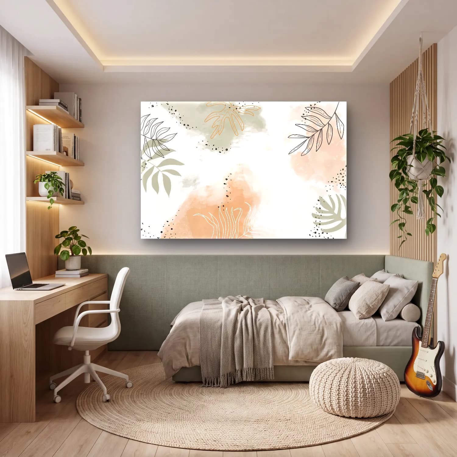 Boho Çiçek Deseni No. 112 cam tablo — genç odasında