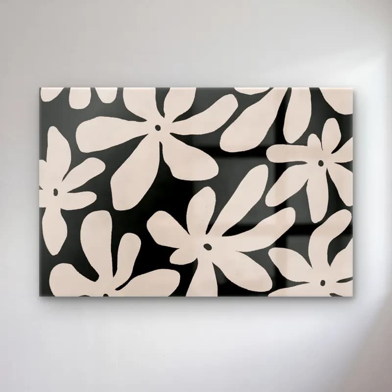 Siyah Beyaz Çiçek Deseni No. 11 cam tablo — Siyah Beyaz Çiçek Deseni No. 11 — siyah beyaz çiçek deseni