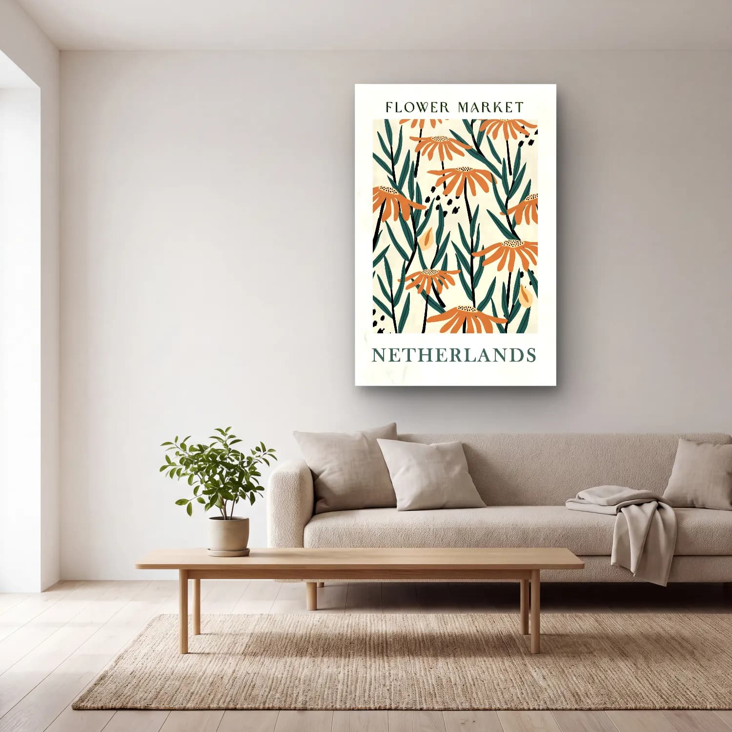 Boho Çiçek Deseni No. 128 cam tablo — açık renk salonda
