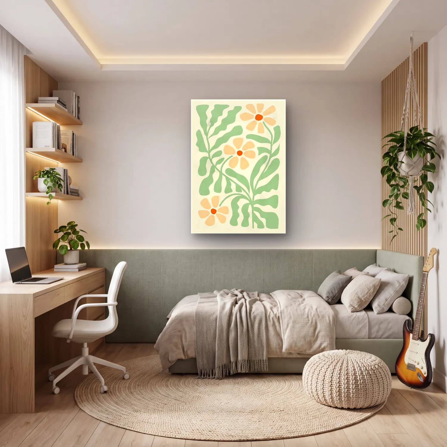 Henri Matisse – Çiçek Deseni – Bej Tonlar cam tablo — genç odasında