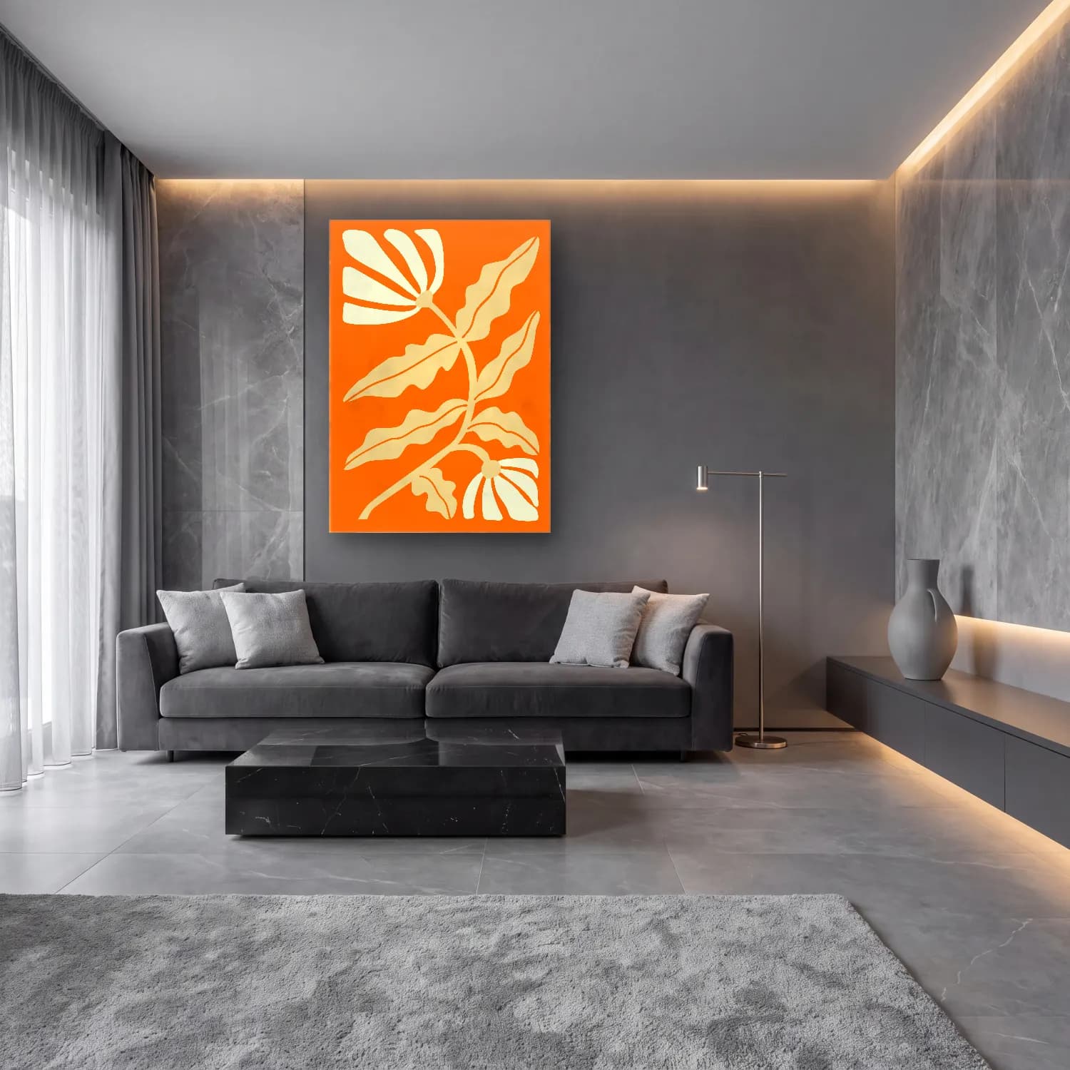 Henri Matisse – Çiçek Deseni cam tablo — lüks salon duvarında