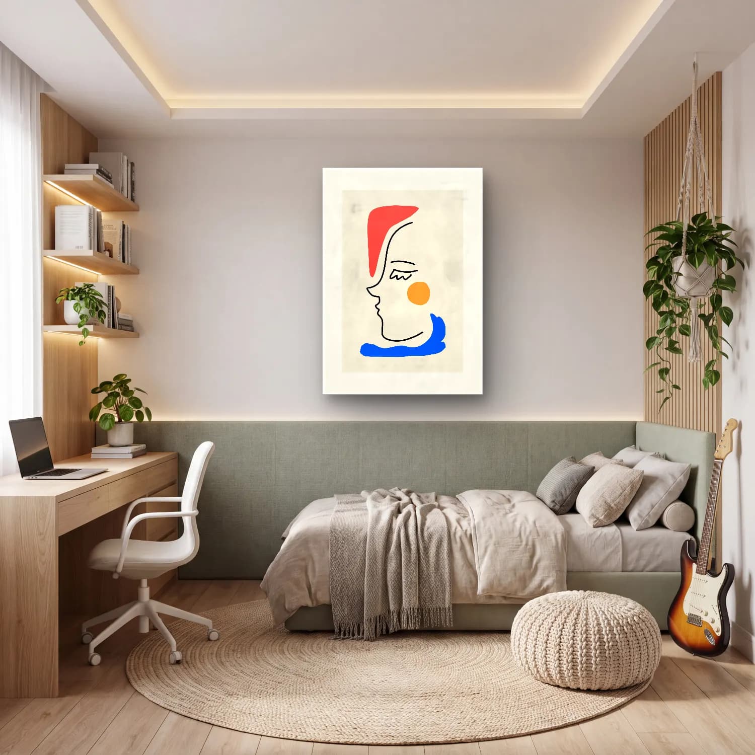 Çizgi Sanatı Soyut Yüz No. 4 cam tablo — genç odasında