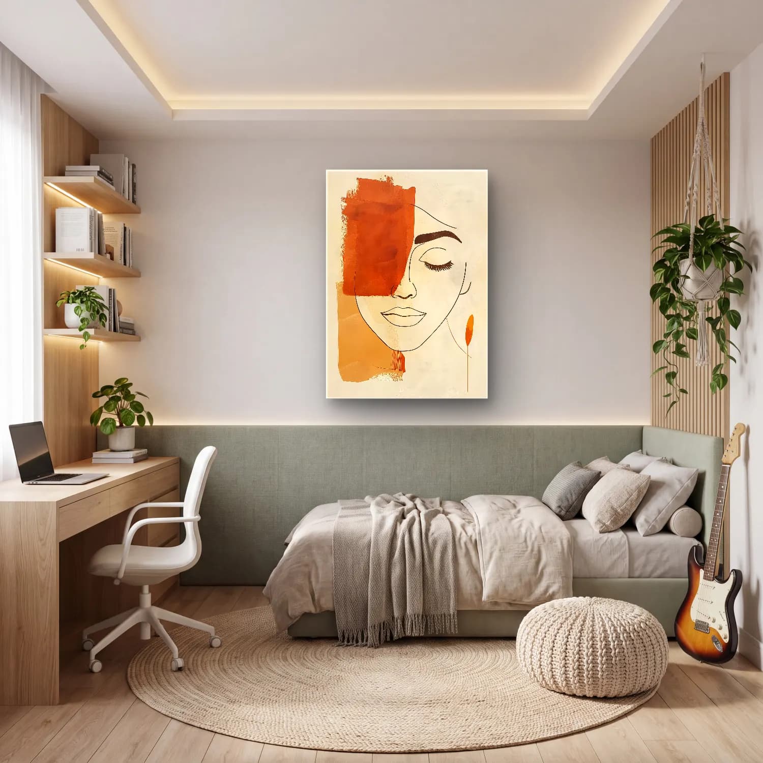 Boho Soyut Yüz – Turuncu Tonlar cam tablo — genç odasında