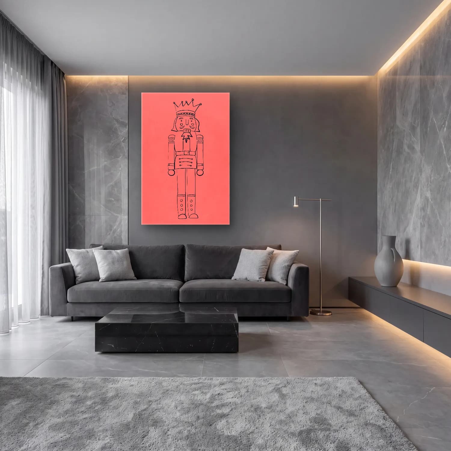 Çizgi Sanatı Şövalye cam tablo — lüks salon duvarında
