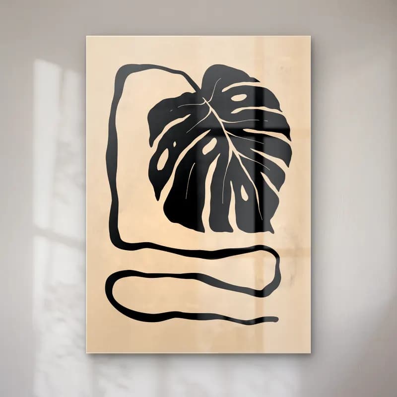 Çizgi Sanatı Monstera Yaprağı cam tablo — Çizgi Sanatı Monstera Yaprağı — çizgi sanatı monstera yaprağı