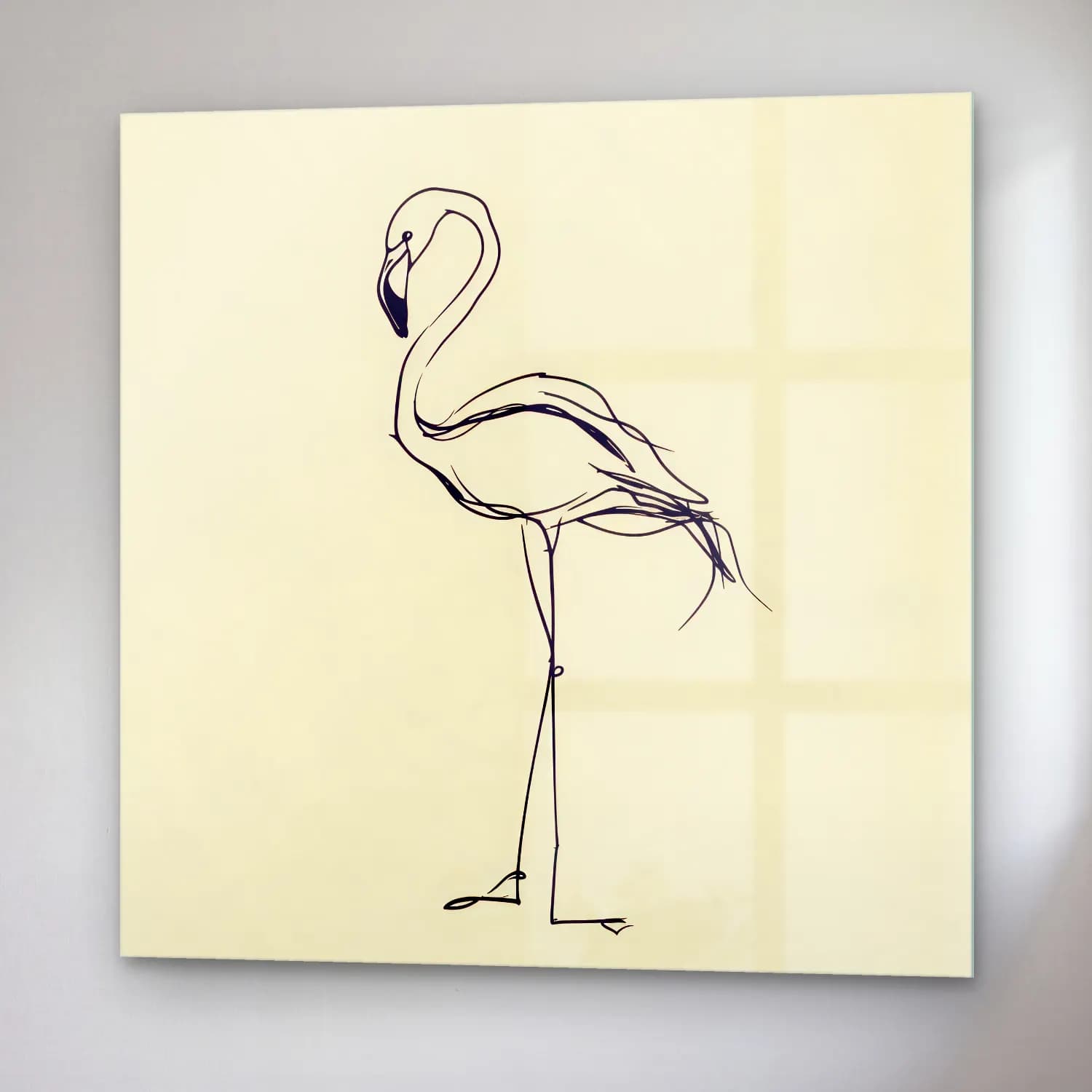 Çizgi Sanatı Flamingo cam tablo — sağ açıdan görünüm