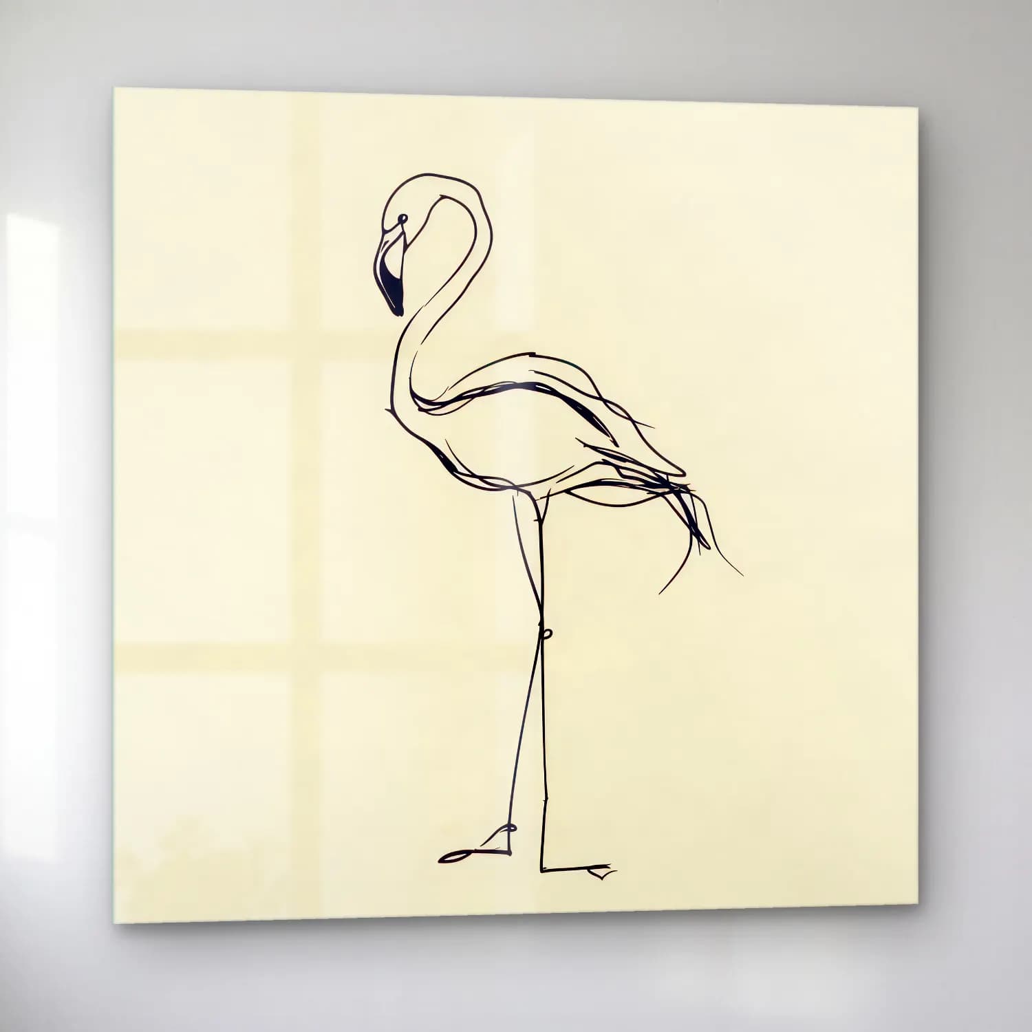 Çizgi Sanatı Flamingo cam tablo — sol açıdan görünüm