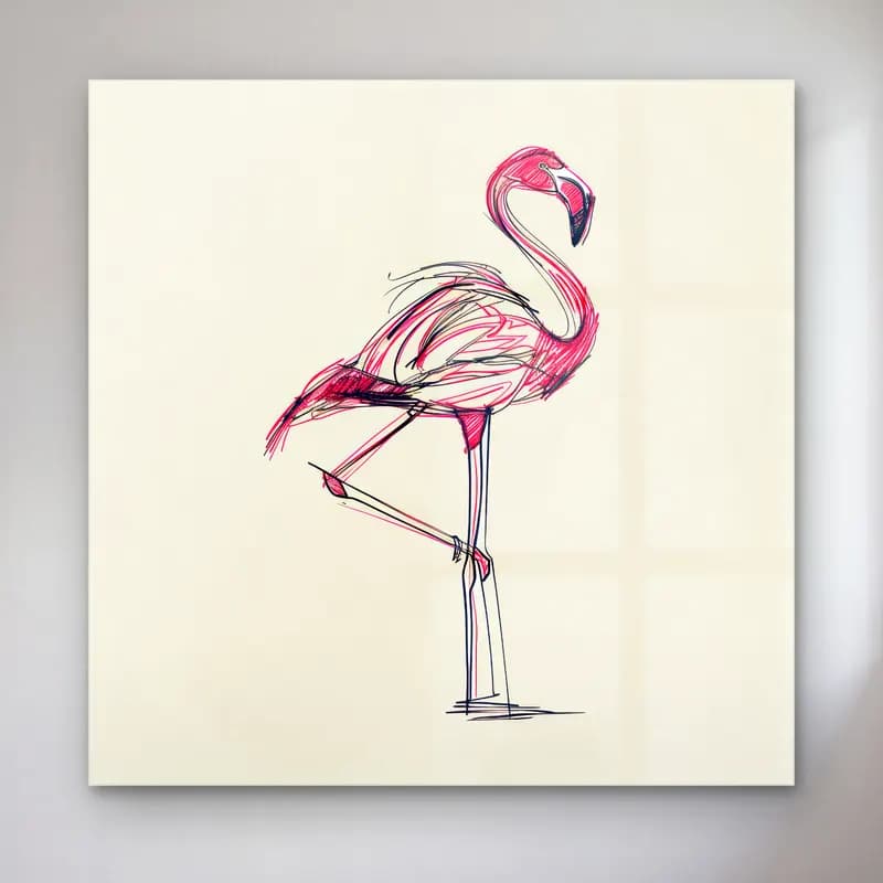 Çizgi Sanatı Flamingo – Pembe Tonlar cam tablo — Çizgi Sanatı Flamingo – Pembe Tonlar — çizgi sanatı flamingo