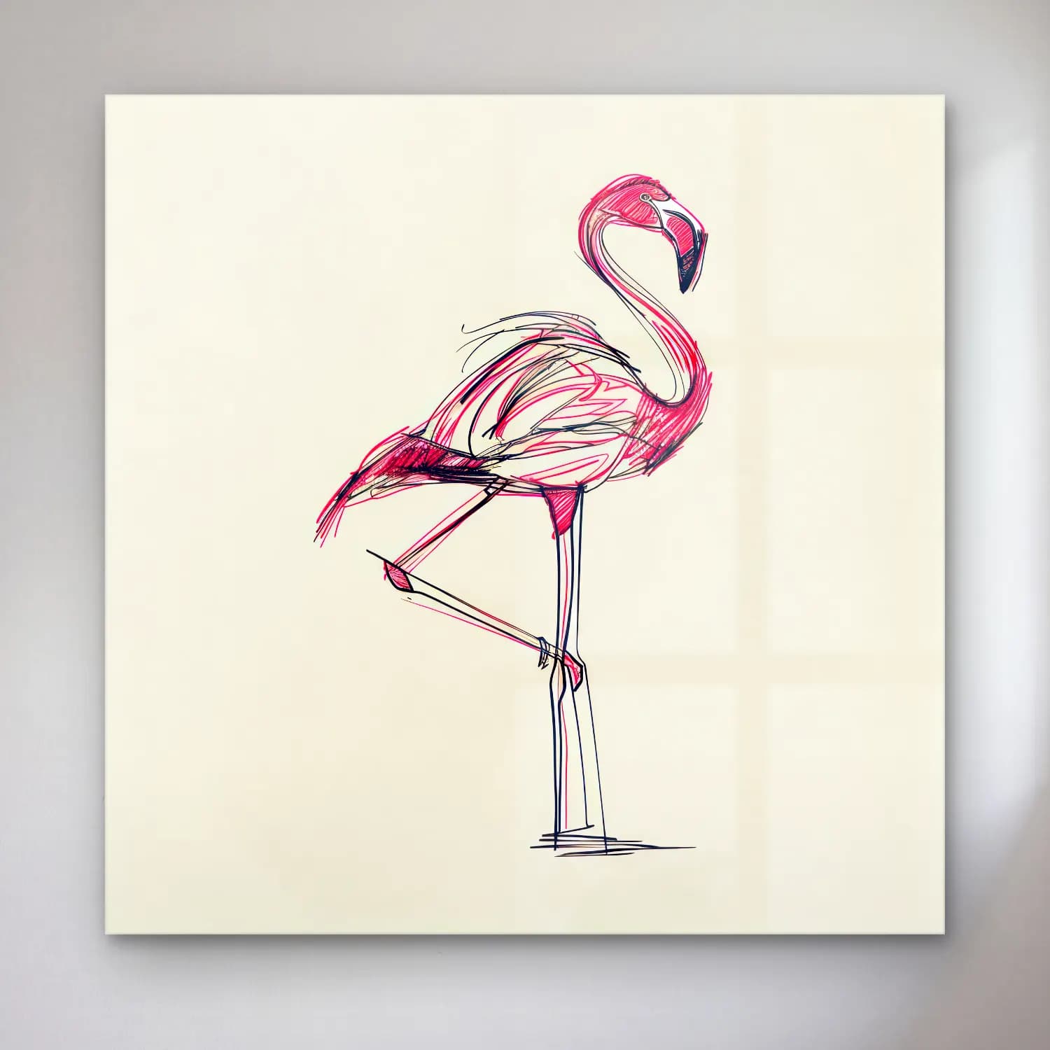Çizgi Sanatı Flamingo – Pembe Tonlar cam tablo — Çizgi Sanatı Flamingo – Pembe Tonlar — çizgi sanatı flamingo