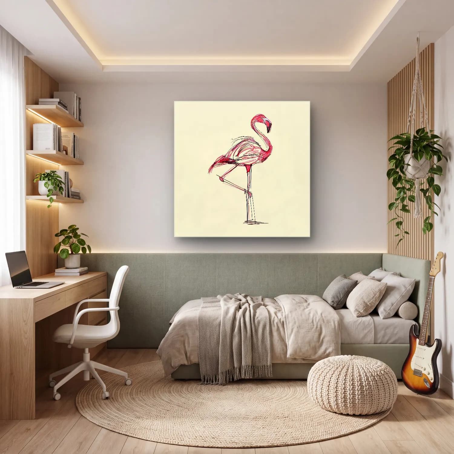 Çizgi Sanatı Flamingo – Pembe Tonlar cam tablo — genç odasında