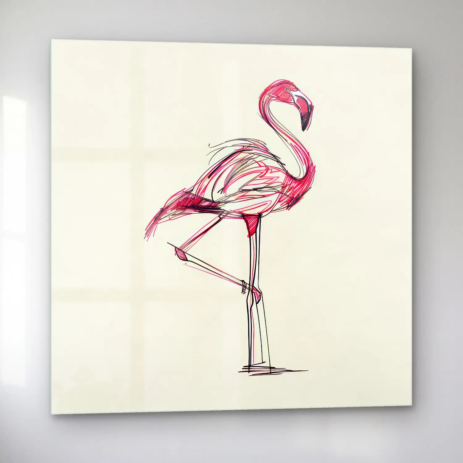 Çizgi Sanatı Flamingo – Pembe Tonlar cam tablo — sol açıdan görünüm