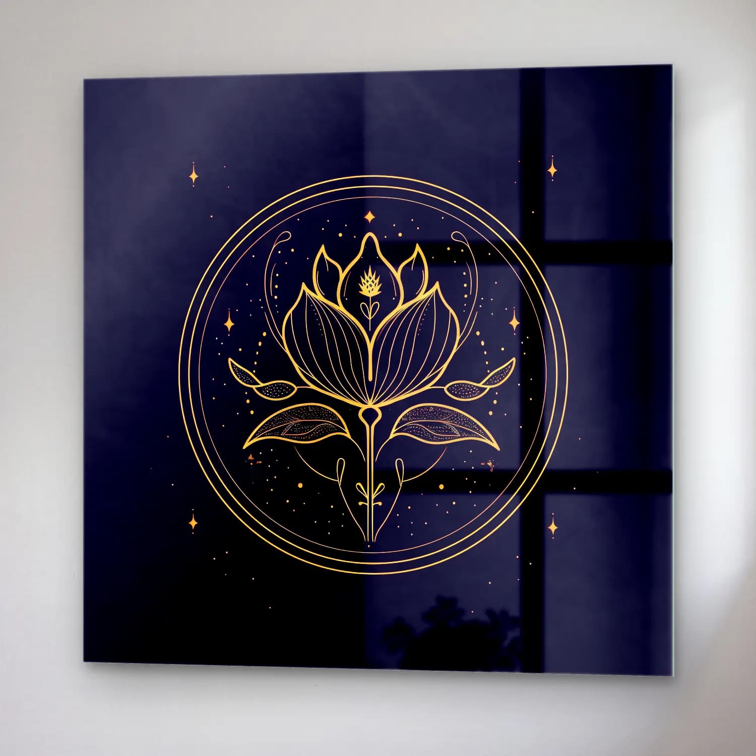 Çizgi Sanatı Lotus Çiçekleri cam tablo — sağ açıdan görünüm