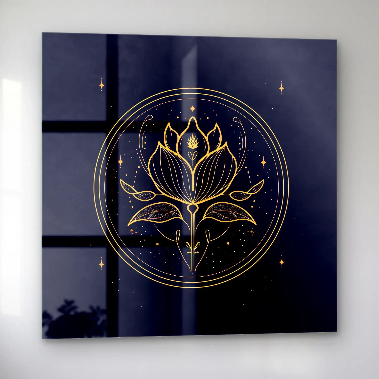 Çizgi Sanatı Lotus Çiçekleri cam tablo — sol açıdan görünüm