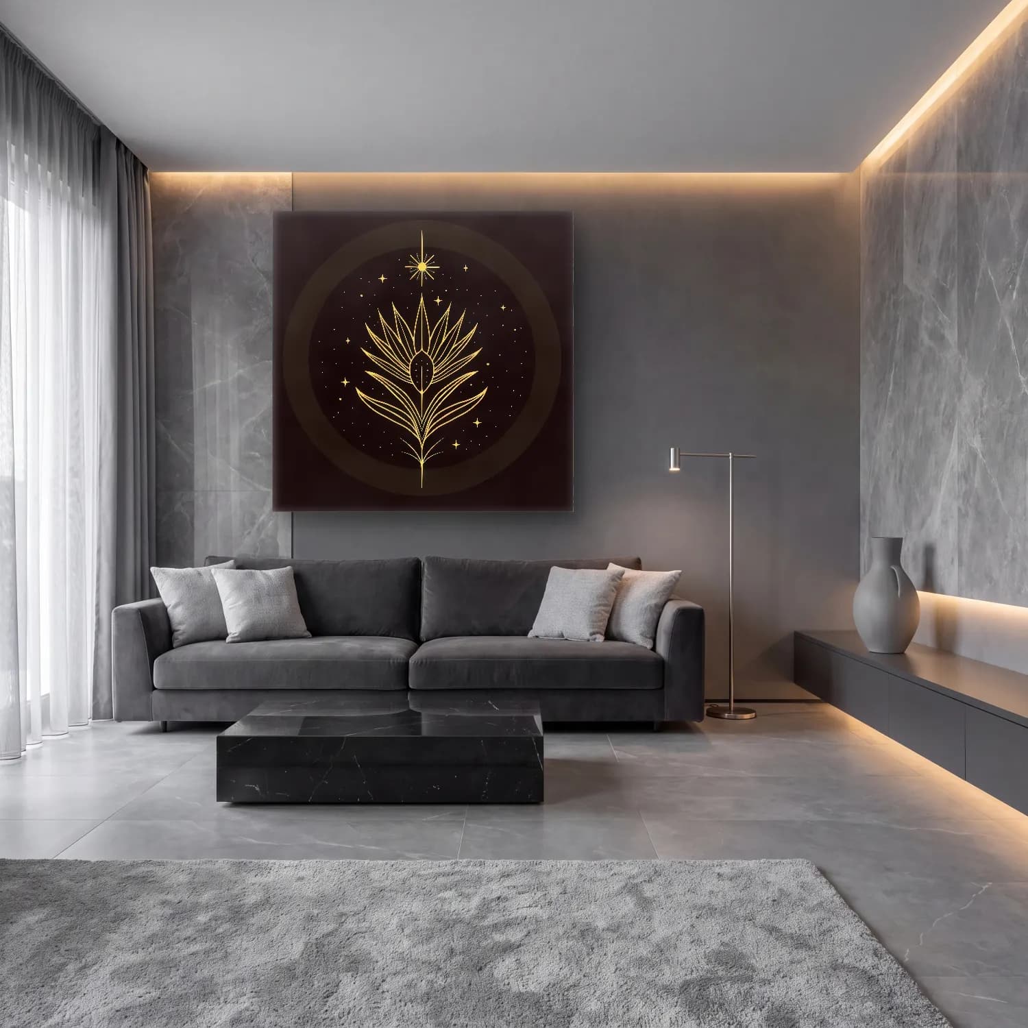 Botanik İllüstrasyon Çiçek Deseni No. 35 cam tablo — lüks salon duvarında