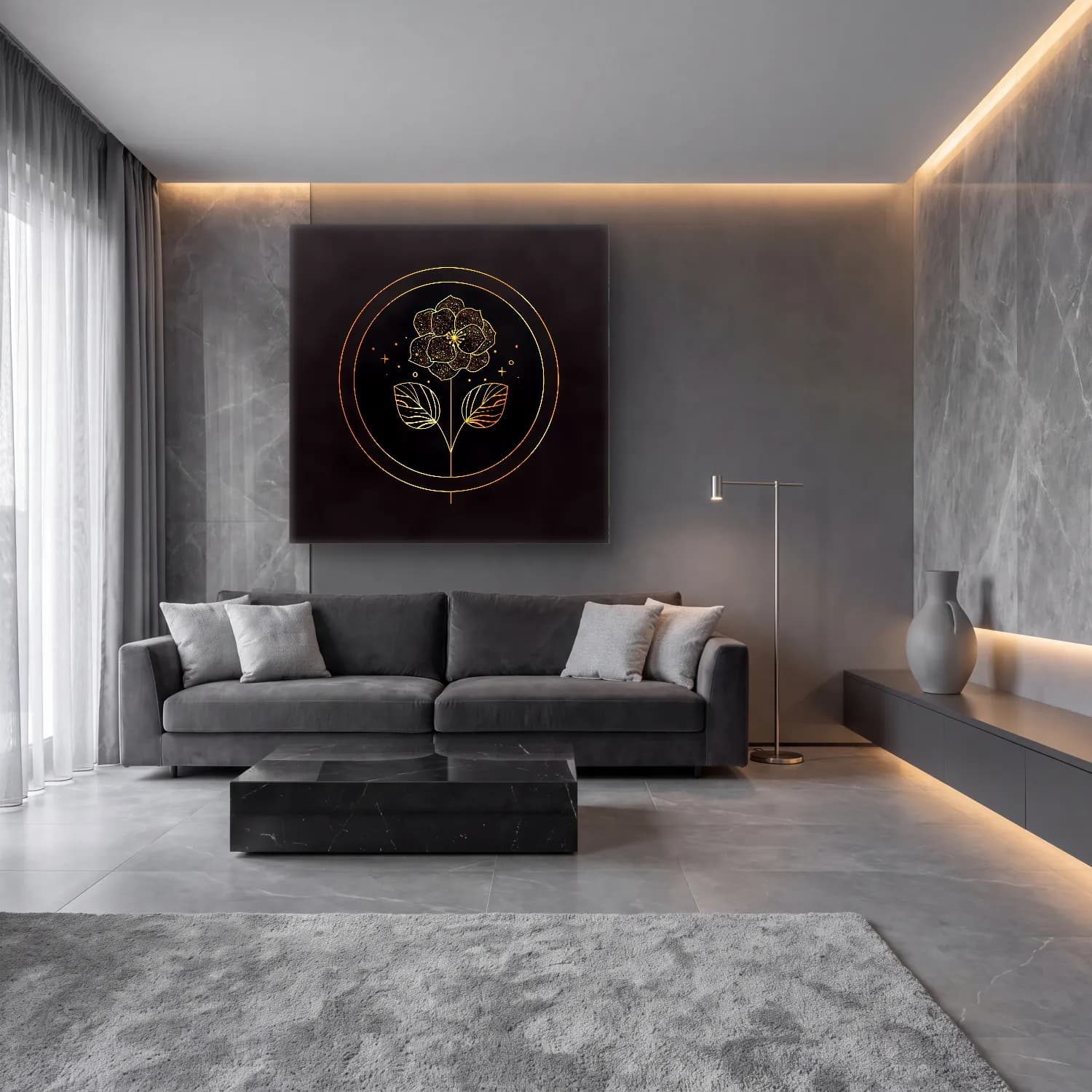 Botanik İllüstrasyon Çiçek Deseni No. 36 cam tablo — lüks salon duvarında