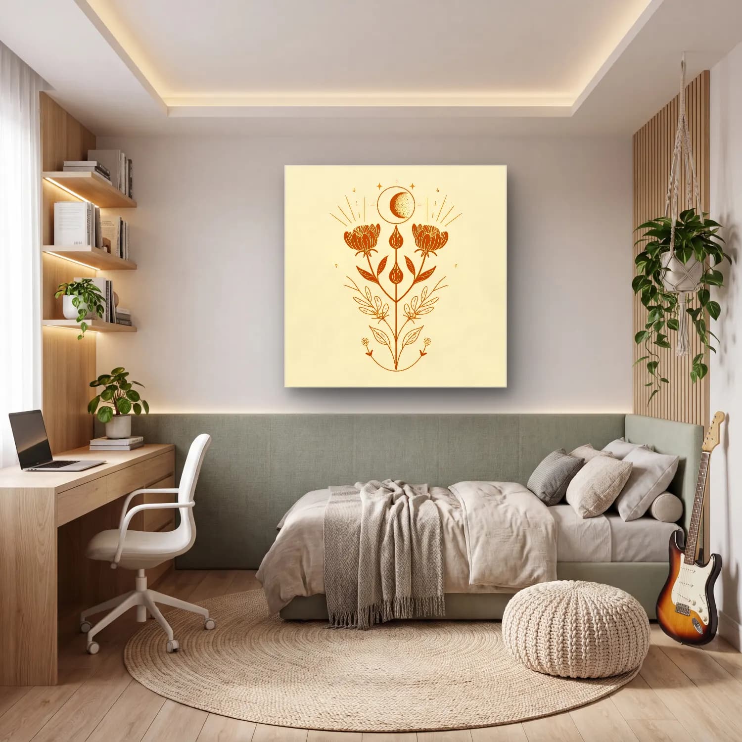 Botanik İllüstrasyon Çiçek Deseni No. 37 cam tablo — genç odasında
