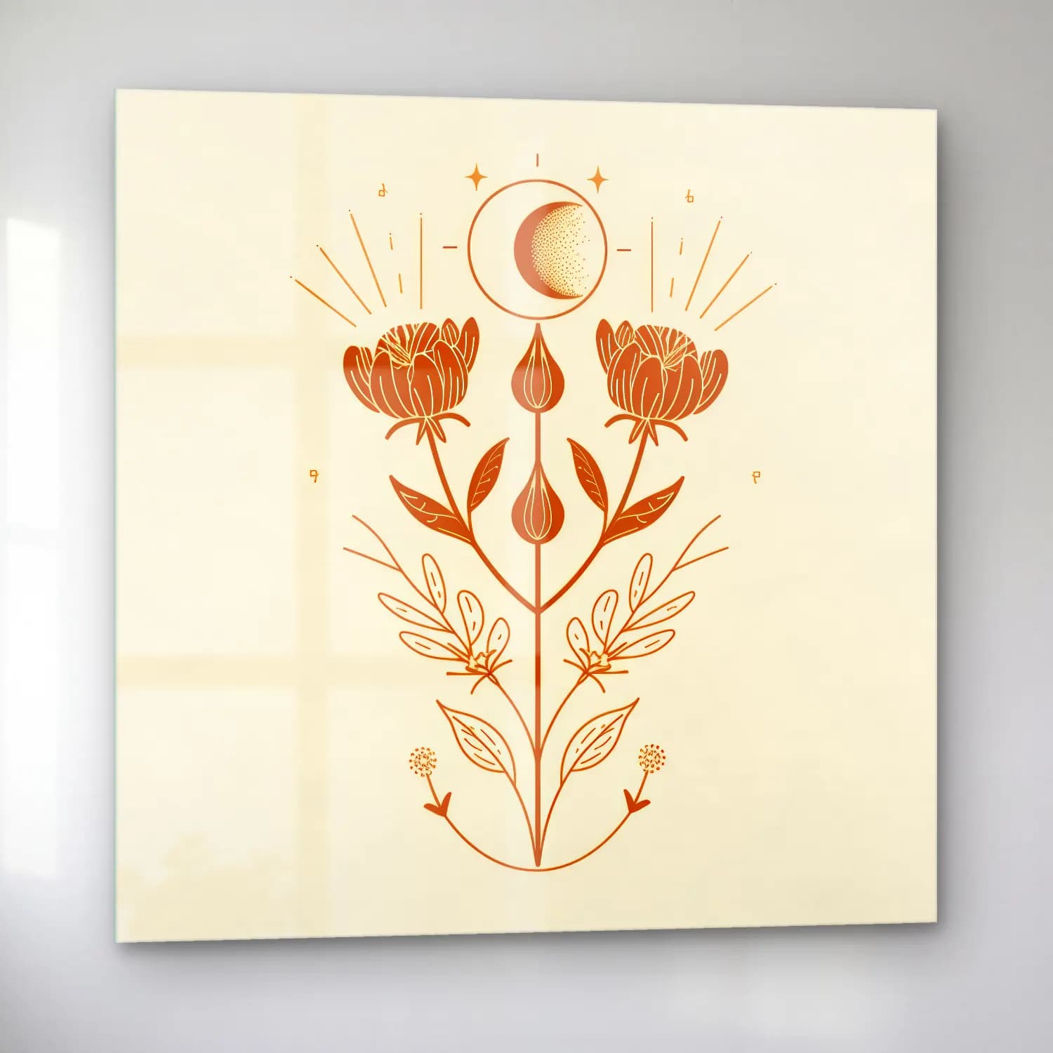 Botanik İllüstrasyon Çiçek Deseni No. 37 cam tablo — sol açıdan görünüm
