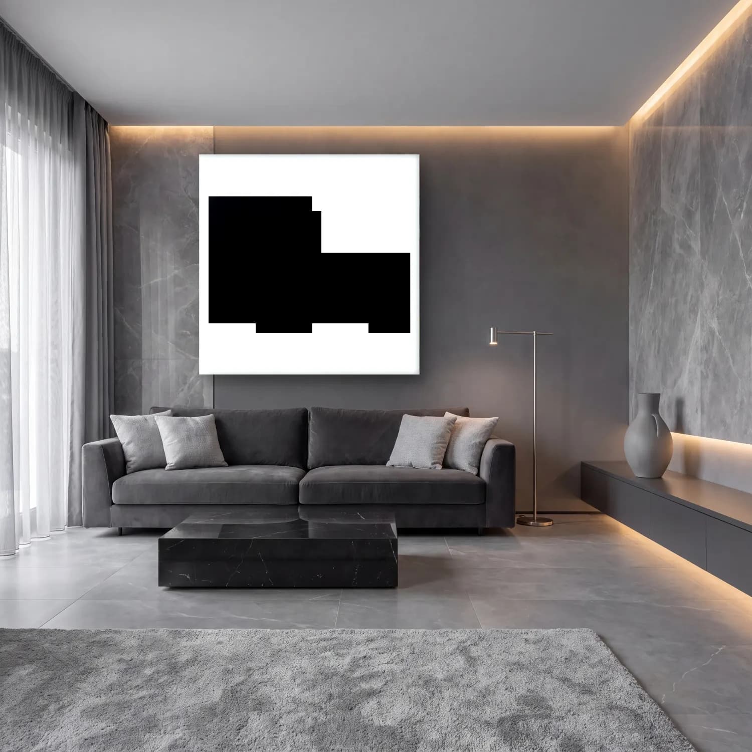 Çizgi Sanatı Merdiven cam tablo — lüks salon duvarında
