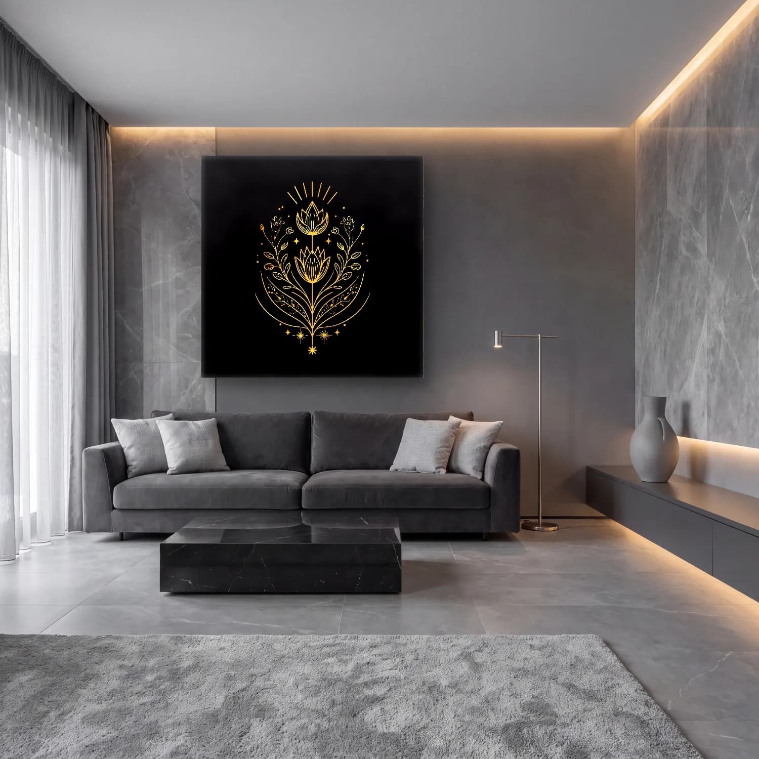 Botanik İllüstrasyon Lotus Çiçekleri No. 11 cam tablo — lüks salon duvarında