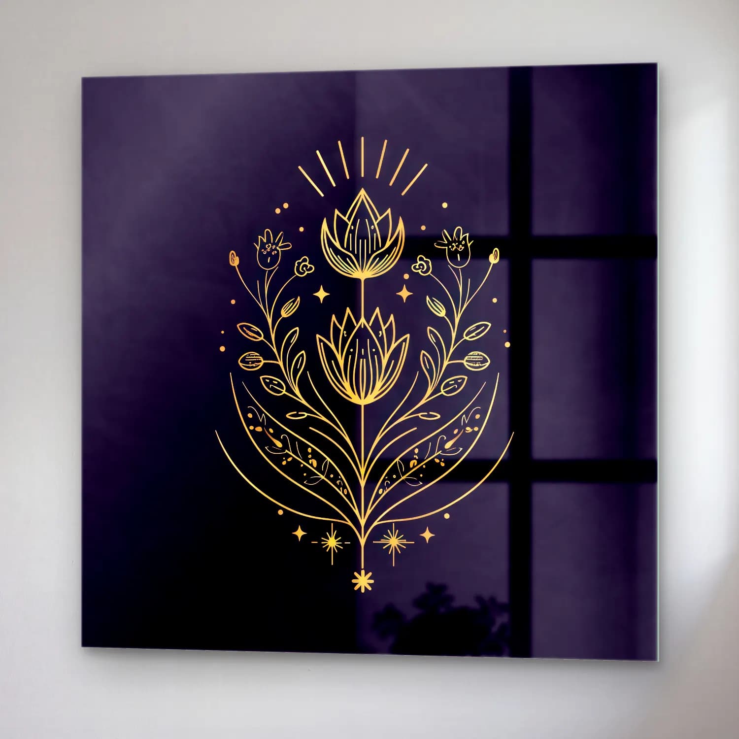 Botanik İllüstrasyon Lotus Çiçekleri No. 11 cam tablo — sağ açıdan görünüm