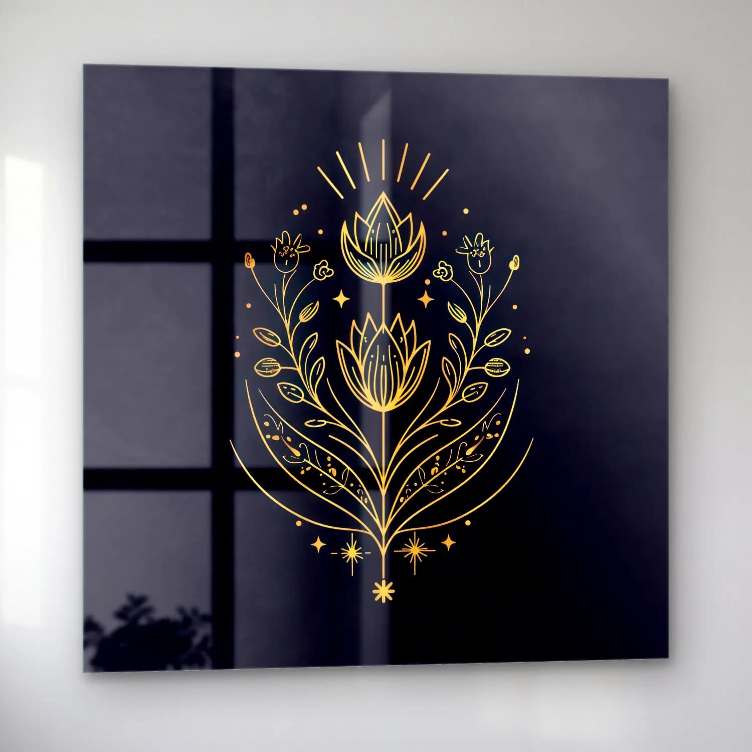 Botanik İllüstrasyon Lotus Çiçekleri No. 11 cam tablo — sol açıdan görünüm