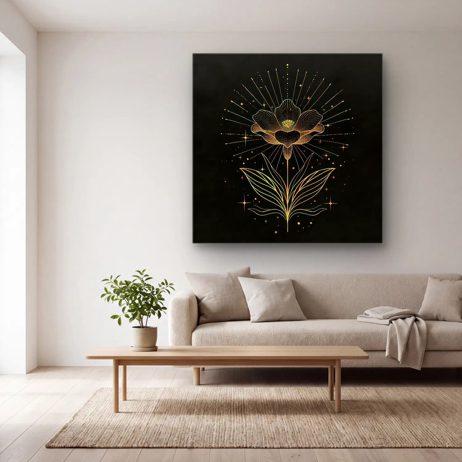 Botanik İllüstrasyon Lotus Çiçekleri No. 13 cam tablo — açık renk salonda