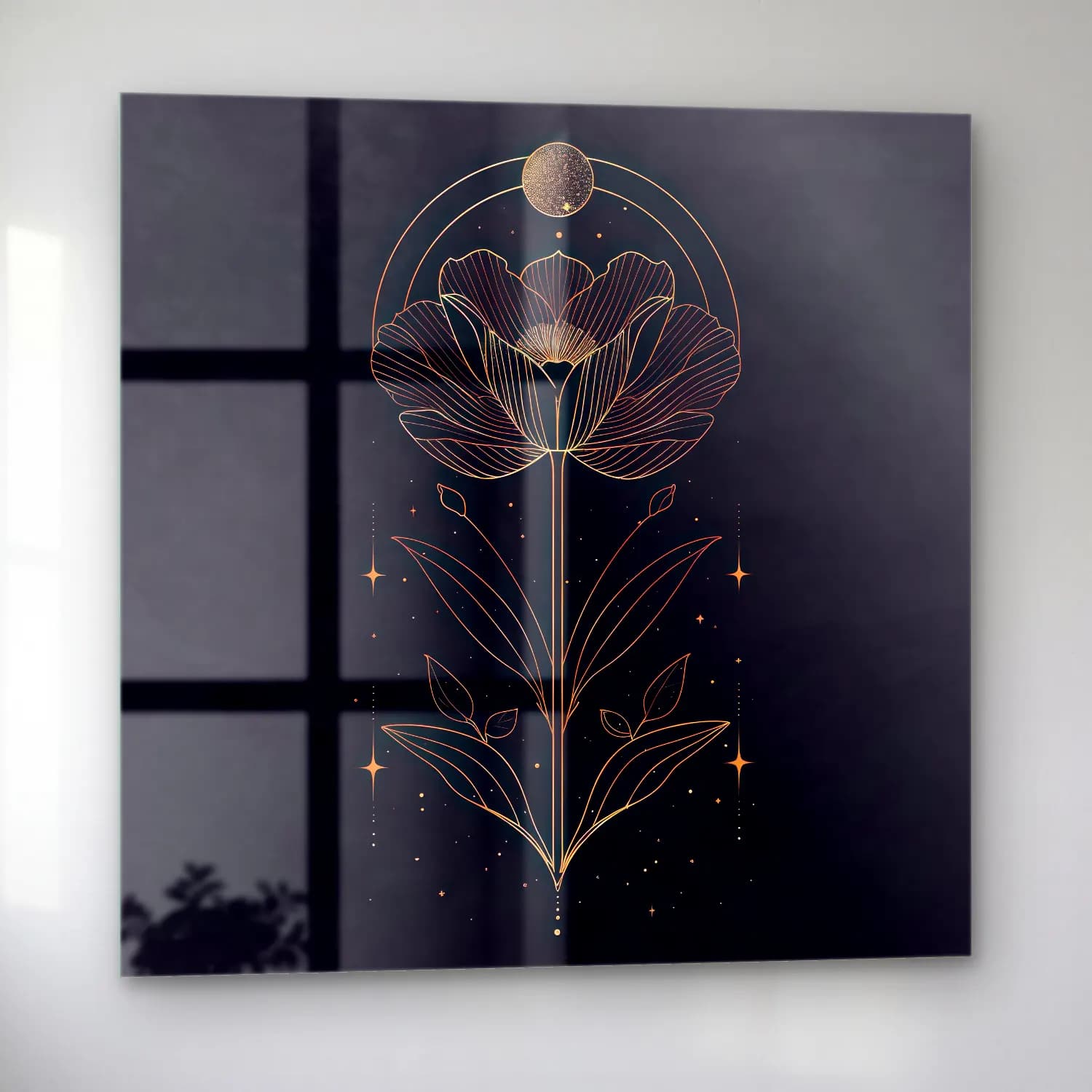 Botanik İllüstrasyon Lotus Çiçekleri No. 14 cam tablo — sol açıdan görünüm