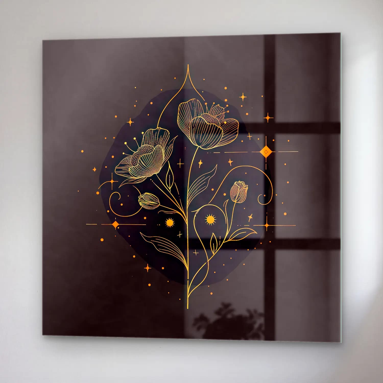 Botanik İllüstrasyon Çiçek Deseni No. 40 cam tablo — sağ açıdan görünüm