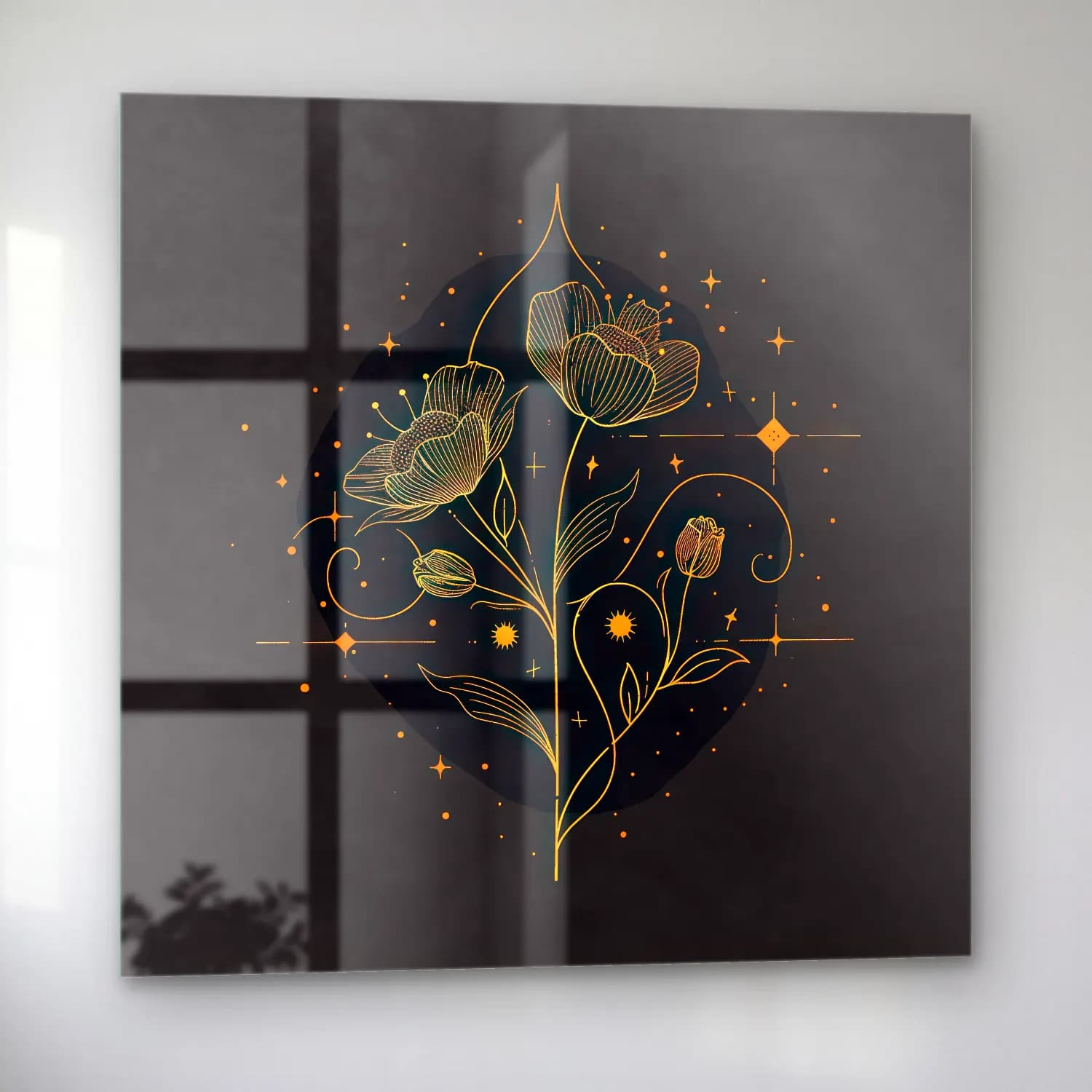 Botanik İllüstrasyon Çiçek Deseni No. 40 cam tablo — sol açıdan görünüm