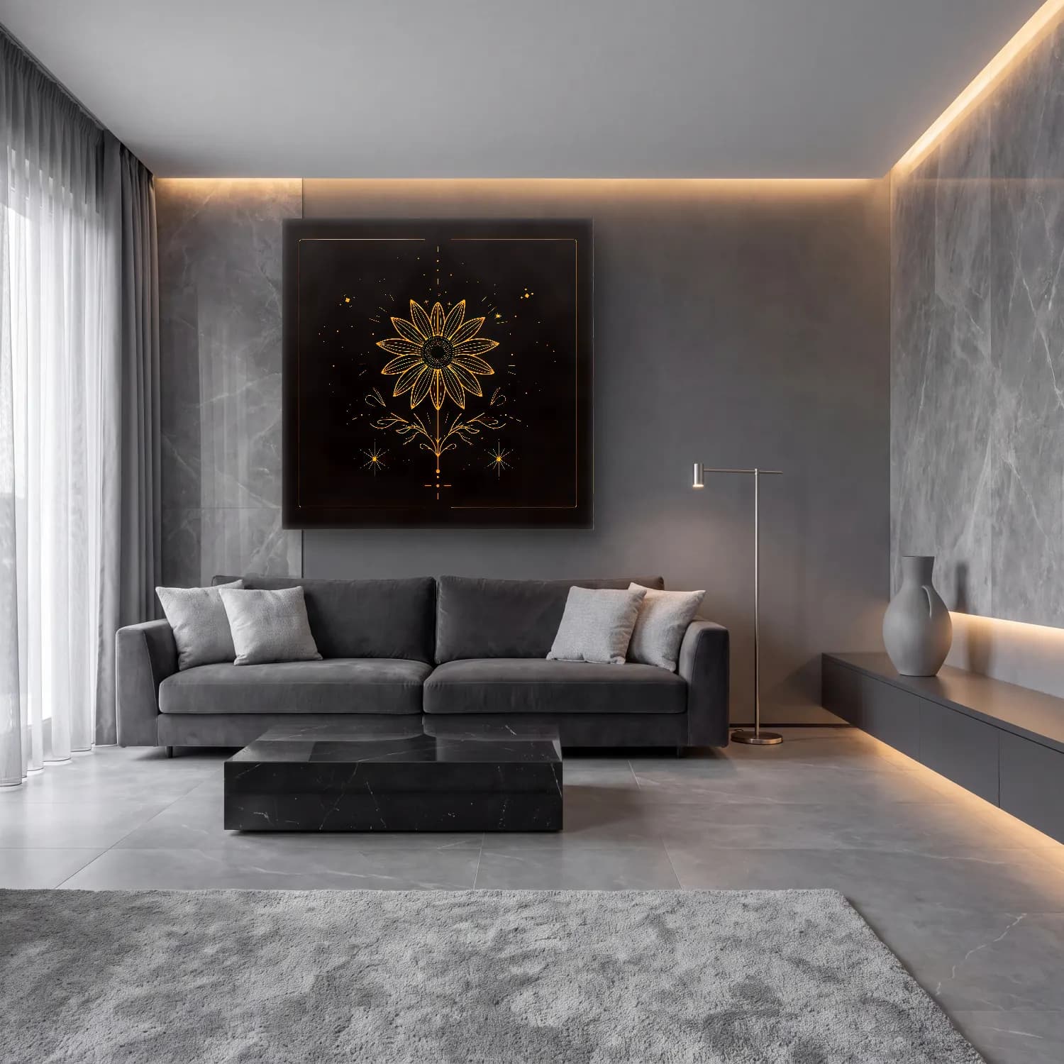 Botanik İllüstrasyon Çiçek Deseni No. 41 cam tablo — lüks salon duvarında