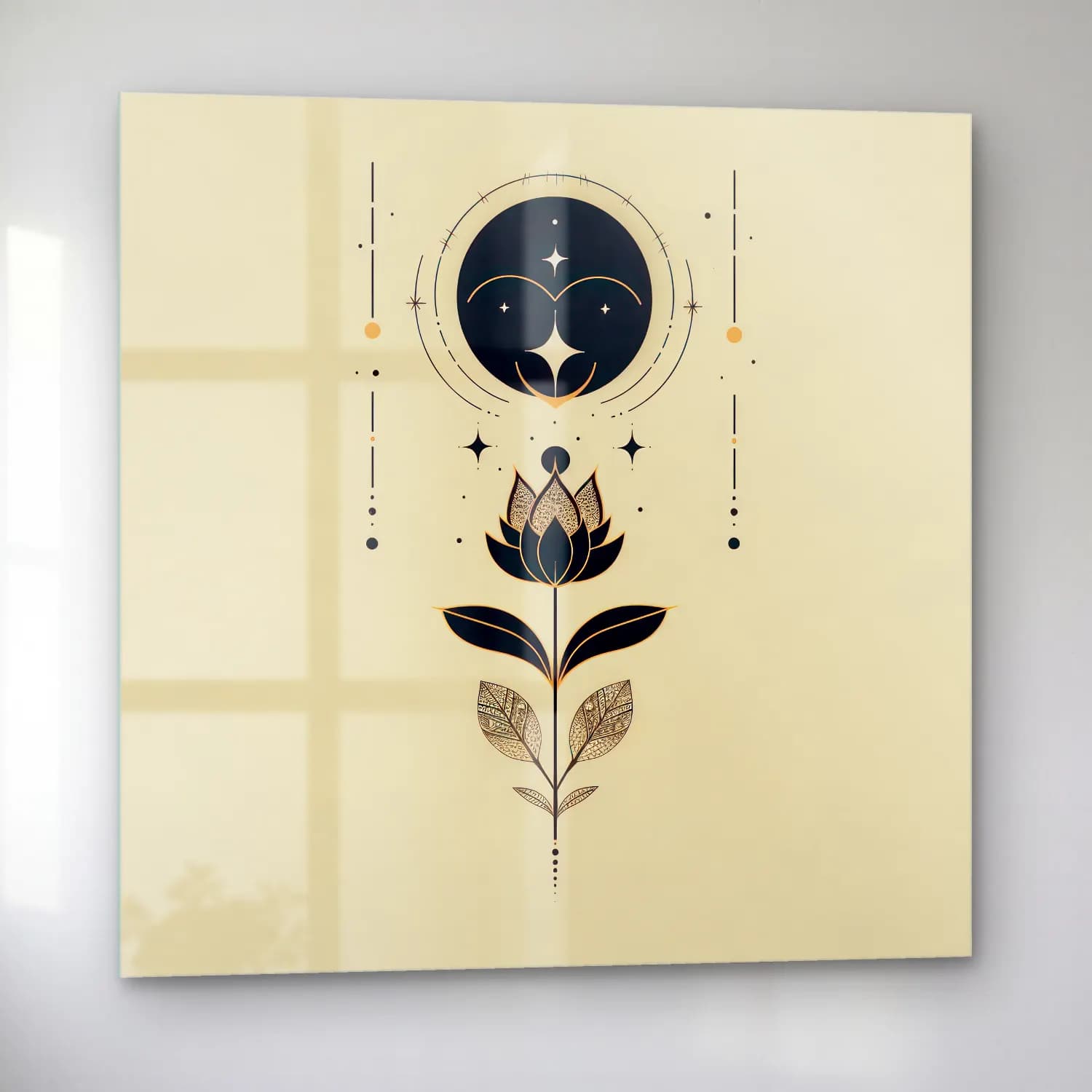 Boho Lotus Çiçekleri cam tablo — sol açıdan görünüm