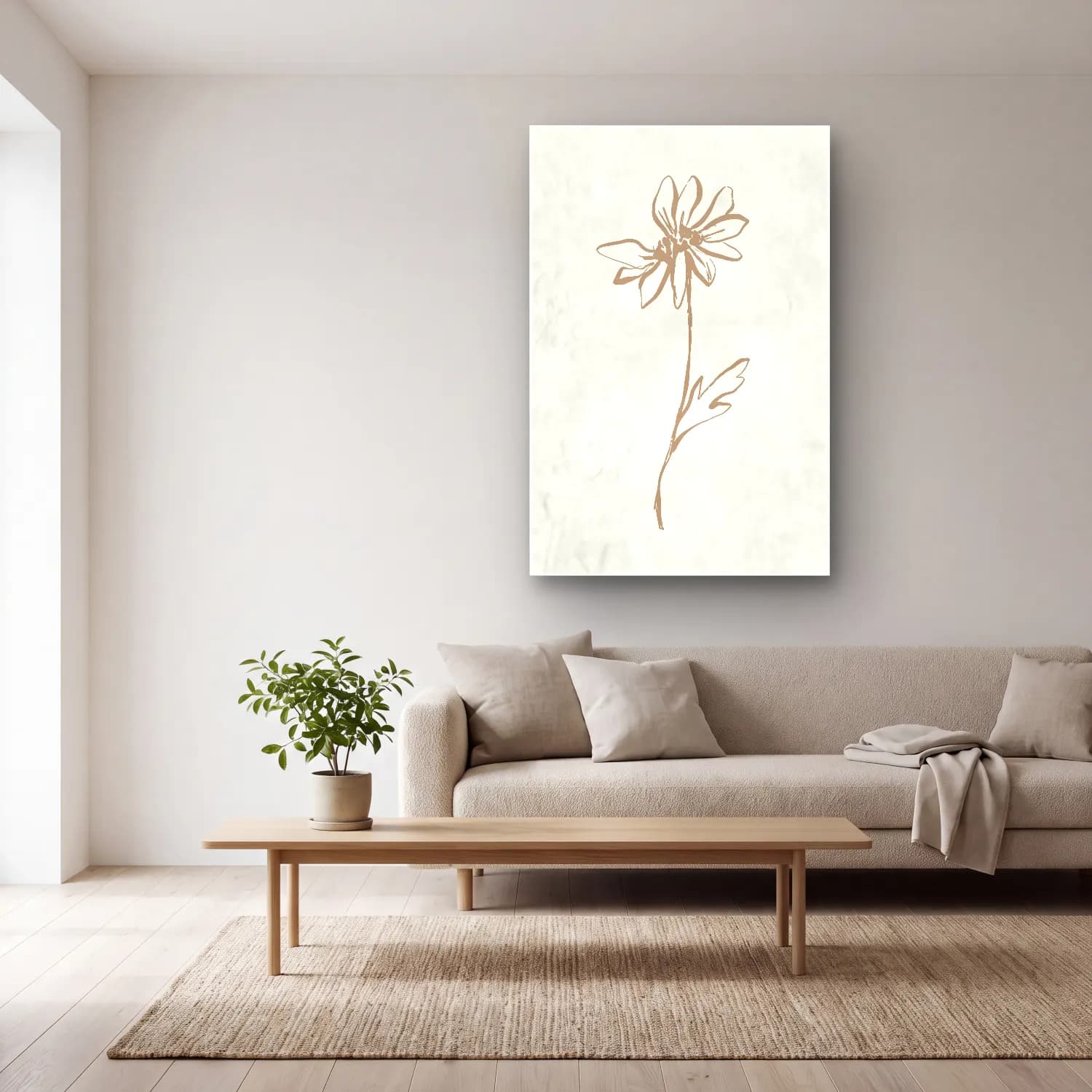 Çizgi Sanatı Çiçek Deseni No. 4 cam tablo — açık renk salonda