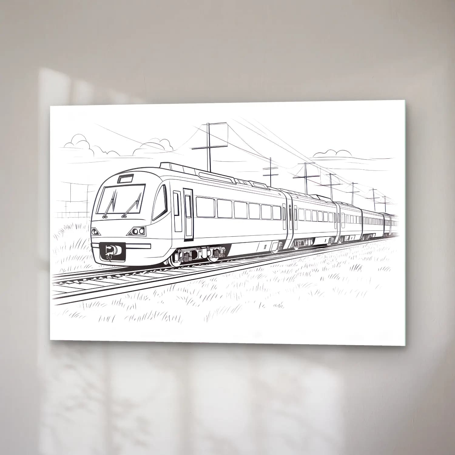 Çizgi Sanatı Tren cam tablo — sağ açıdan görünüm