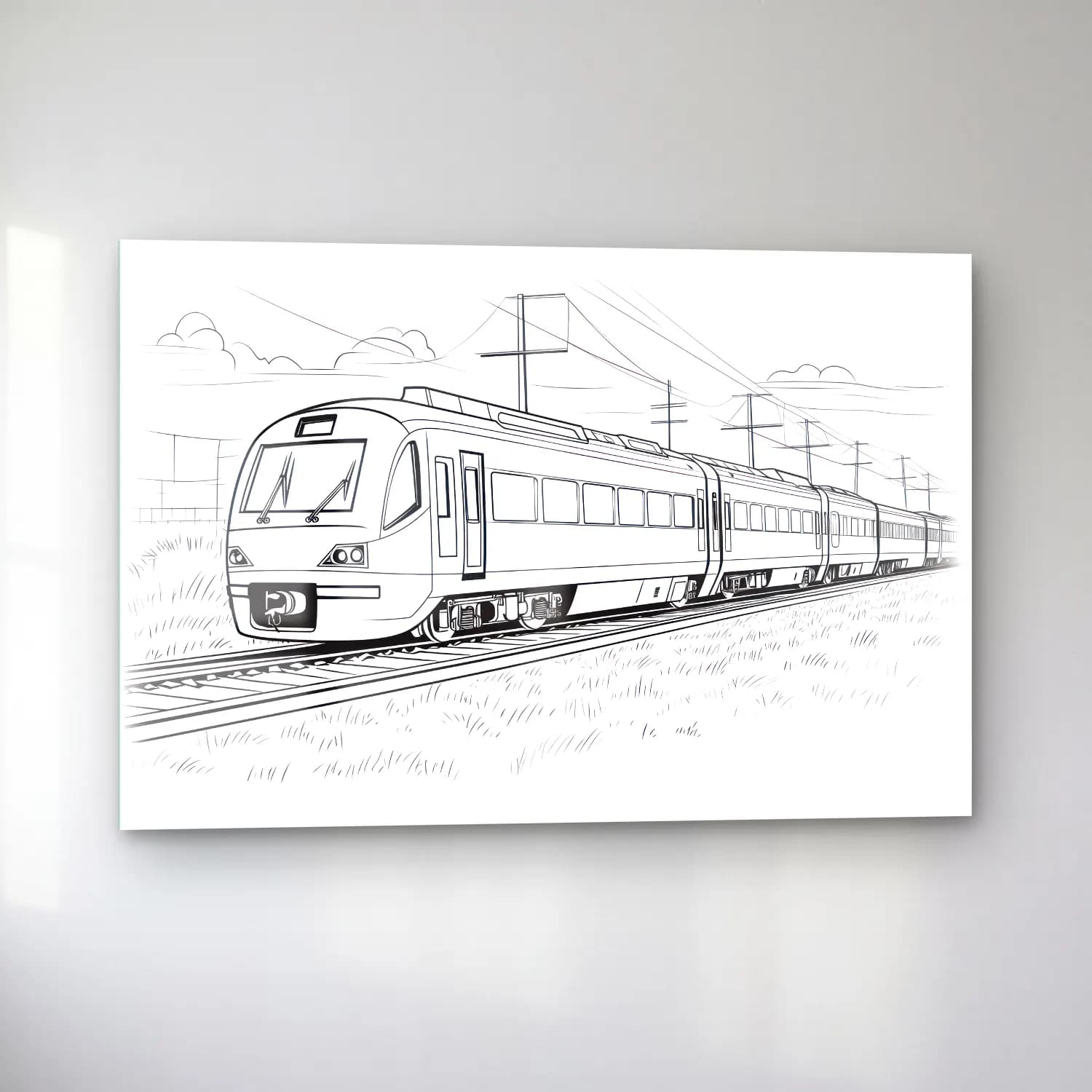 Çizgi Sanatı Tren cam tablo — sol açıdan görünüm
